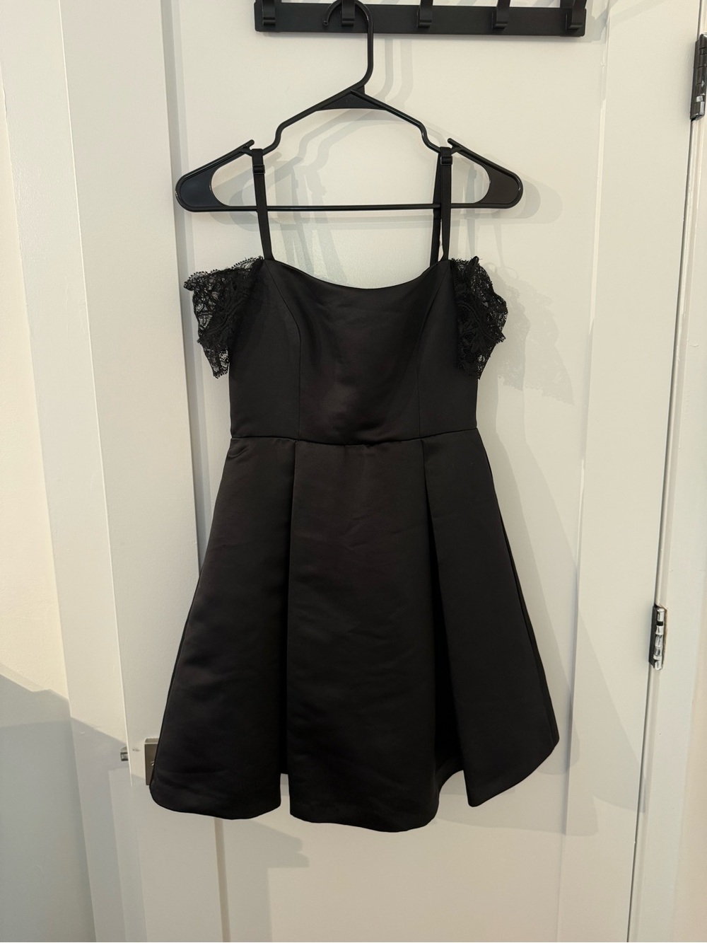 Sandro Black Off-Shoulder Lace-Sleeve Cocktail Dress